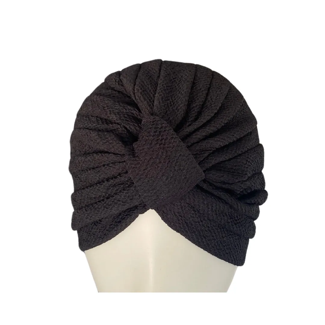 Diamond Knot Fabric Turban Hat Black ONE SIZE