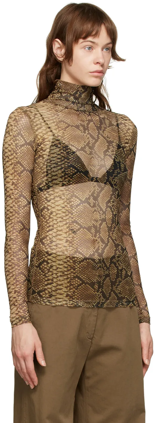 Dries Van Noten Brown Mesh Snake Turtleneck