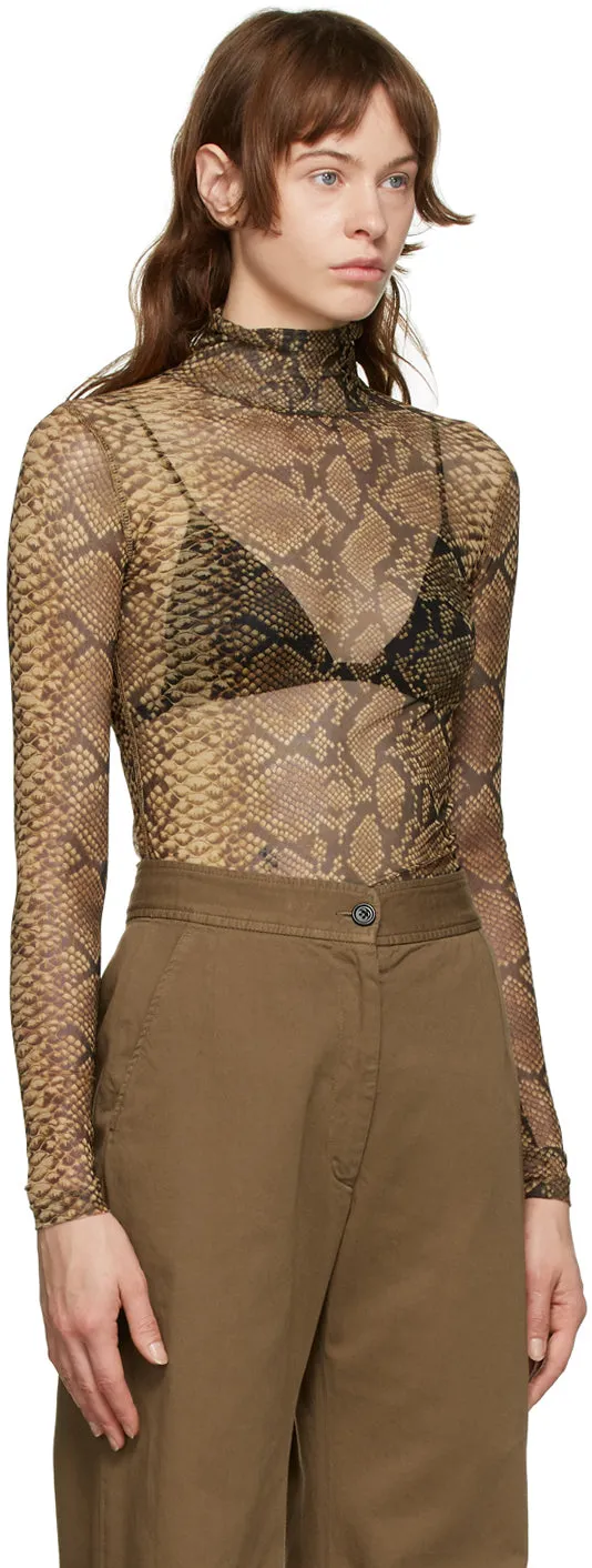 Dries Van Noten Brown Mesh Snake Turtleneck