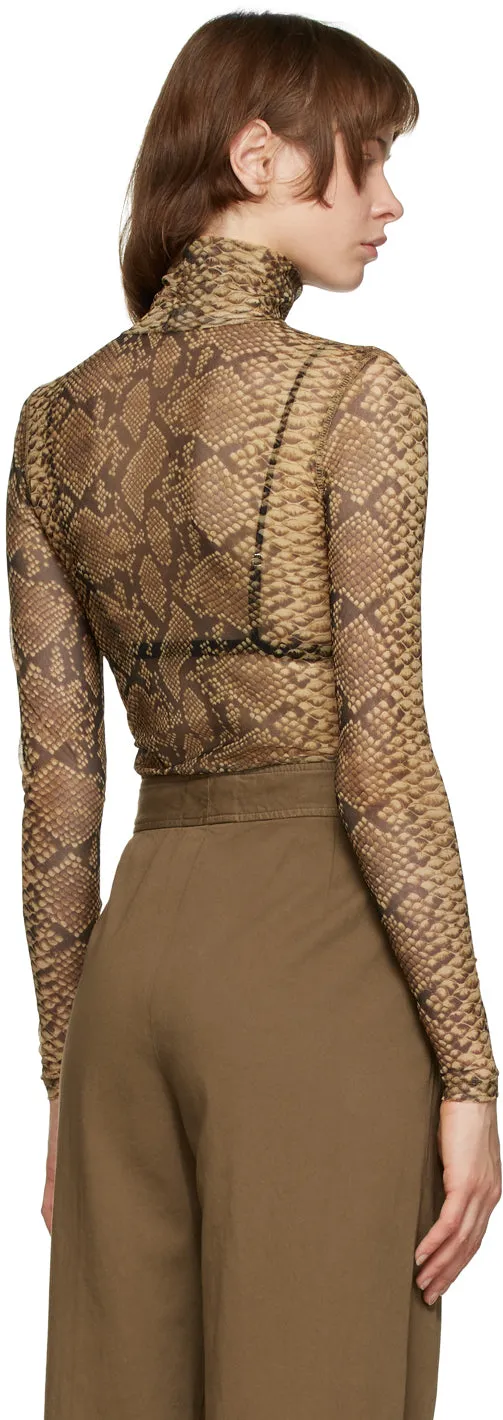 Dries Van Noten Brown Mesh Snake Turtleneck