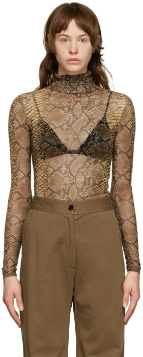 Dries Van Noten Brown Mesh Snake Turtleneck