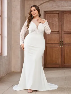 Elegant Lace Sleeves Plus Size Bridal Gown