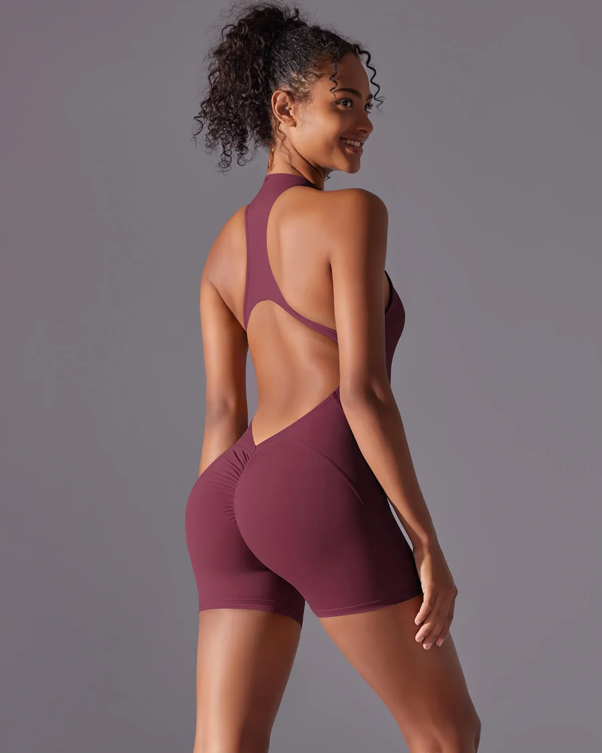 Elodie Seamless Scrunch Jumpsuit - Burgundy