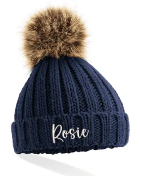 Embroidered Wool Bobble Hat