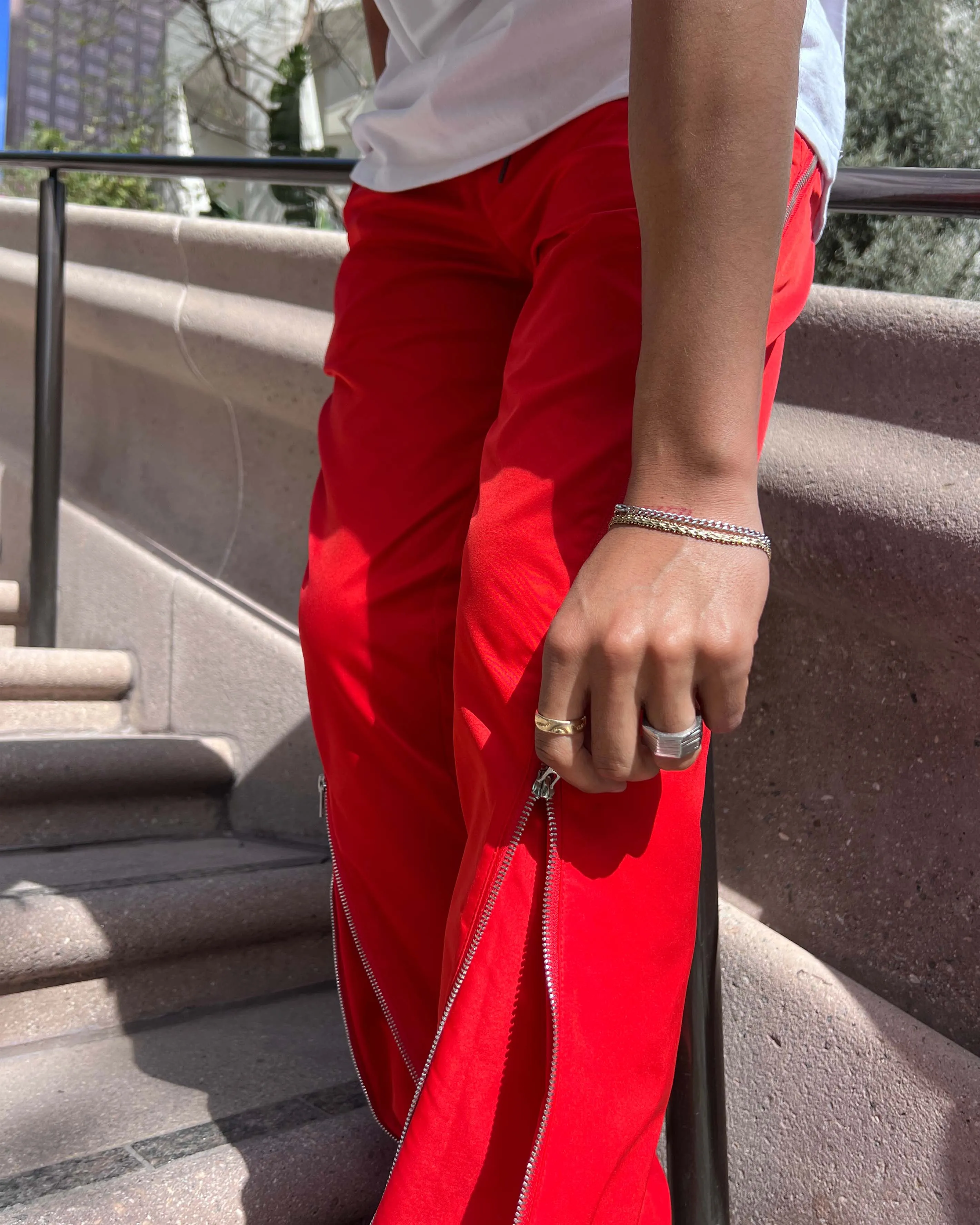 EPTM NYLON ZIP FLARED PANTS - RED