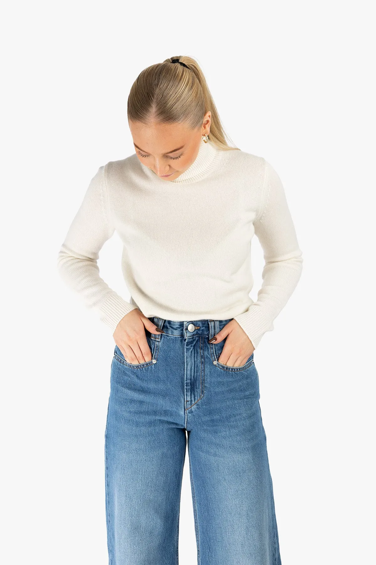 Fold Over Turtleneck Long Sleeve Cashmere