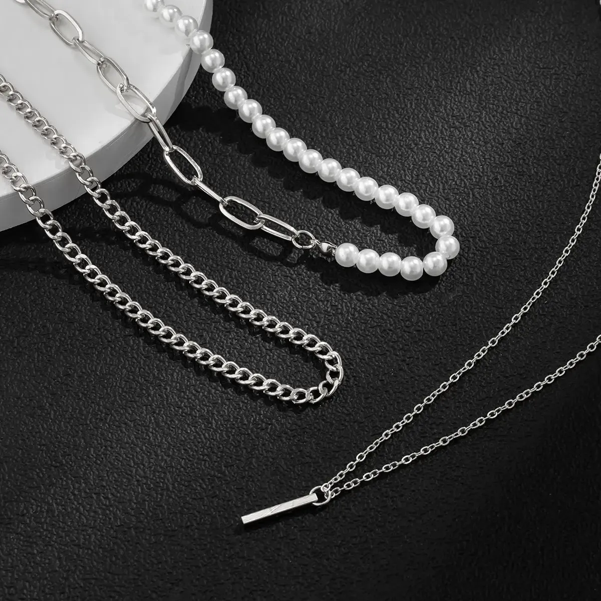 Geometric Necklace for Men Half-Pearl Chain Choker^