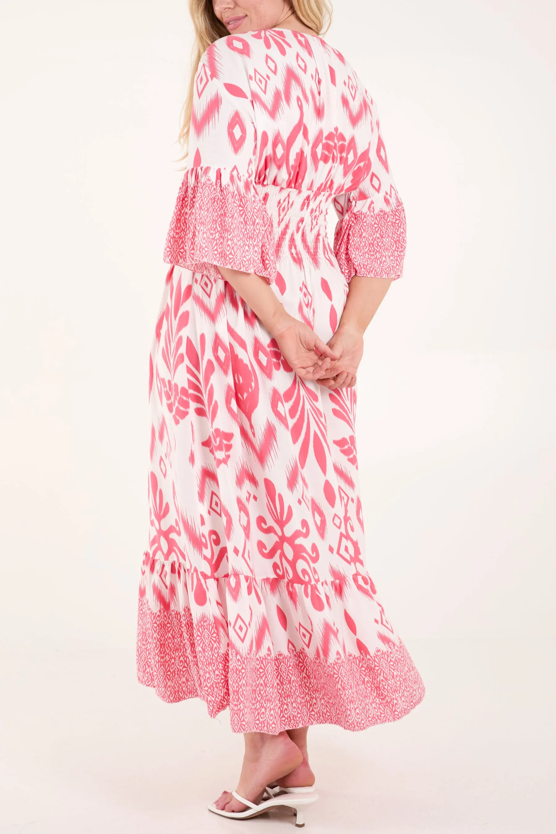 Geometric Print Shirred Bodice Maxi Dres