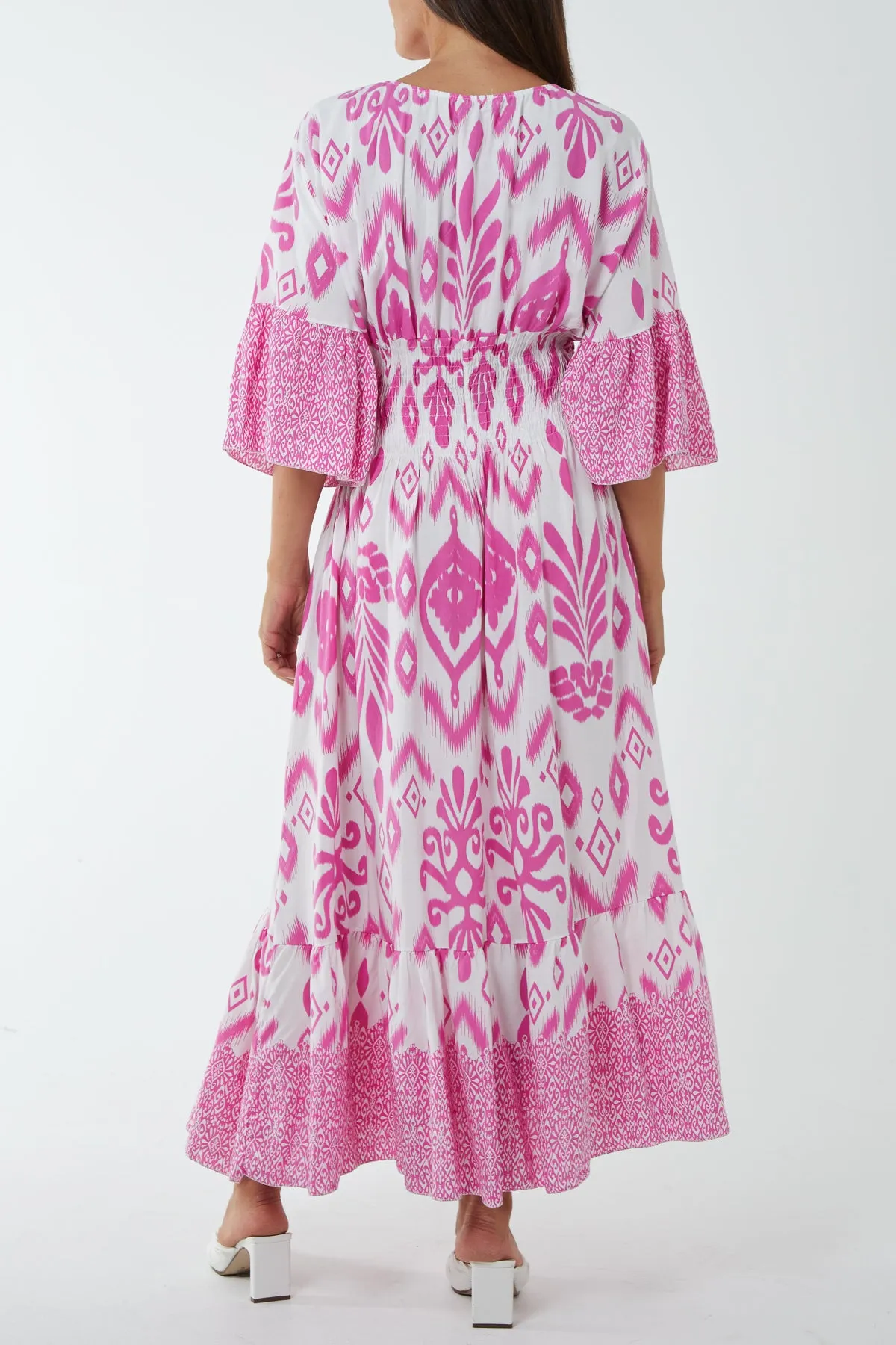 Geometric Print Shirred Bodice Maxi Dres