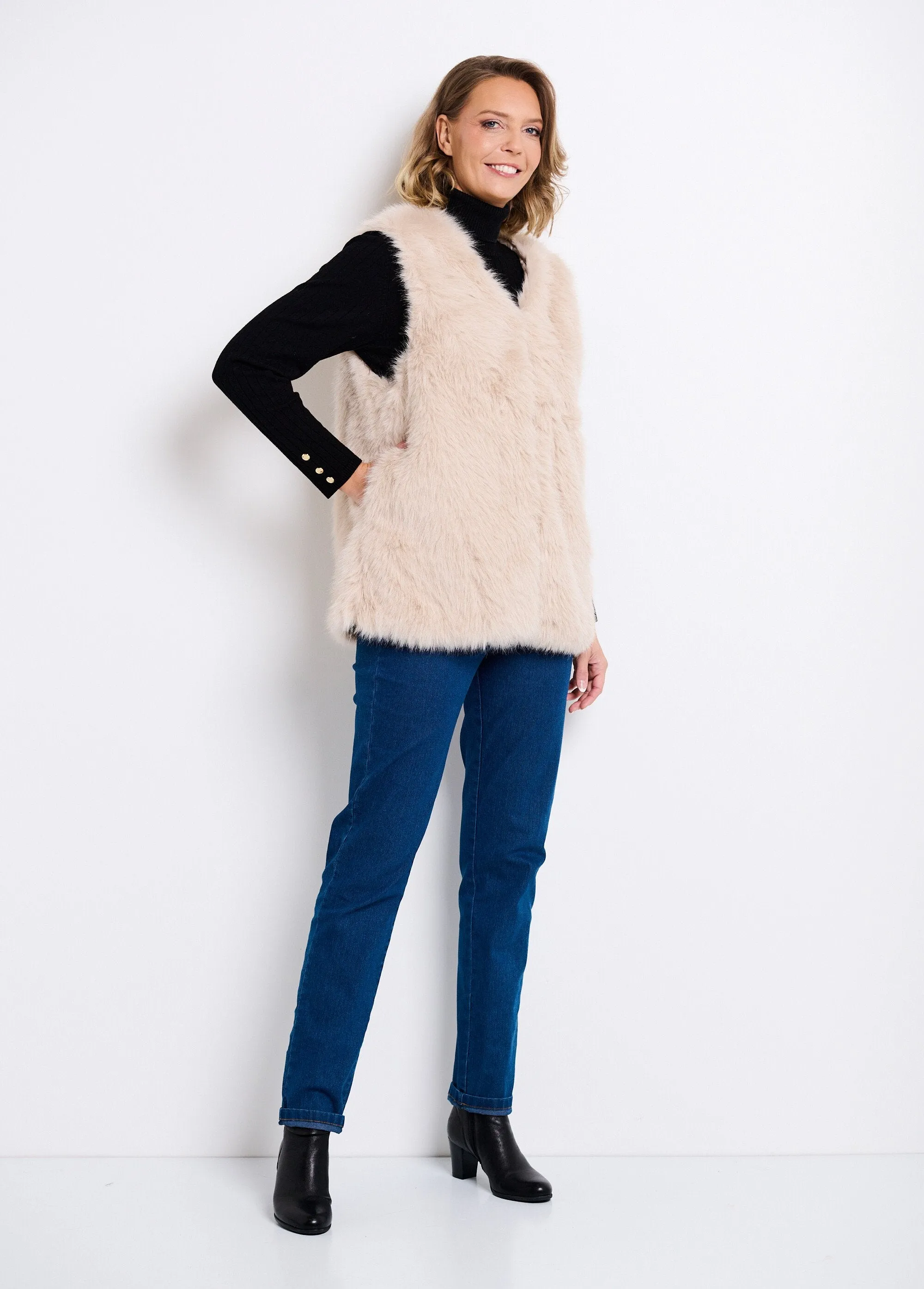 Gilet sans manches fausse fourrure