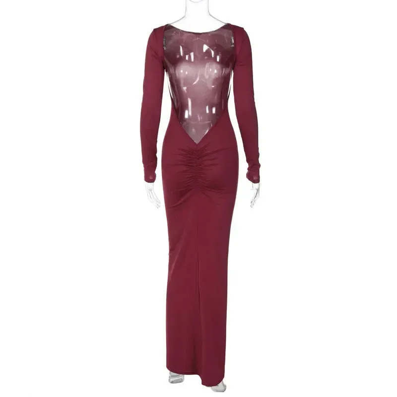 Glamour Backless Ruched Maxi Dress