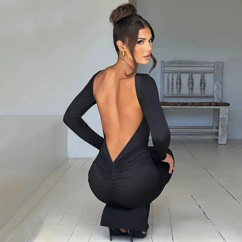 Glamour Backless Ruched Maxi Dress