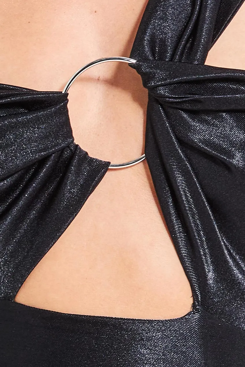 Goddiva Ruched One Shoulder Maxi With Ring Detail