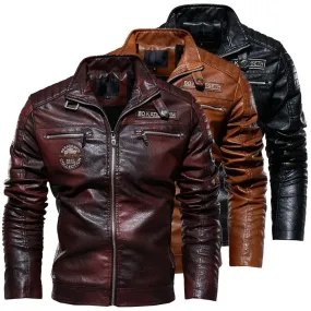 Hanrae Men's Motor Large Size Leather Windbreaker Fashionmen