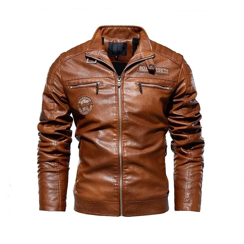 Hanrae Men's Motor Large Size Leather Windbreaker Fashionmen