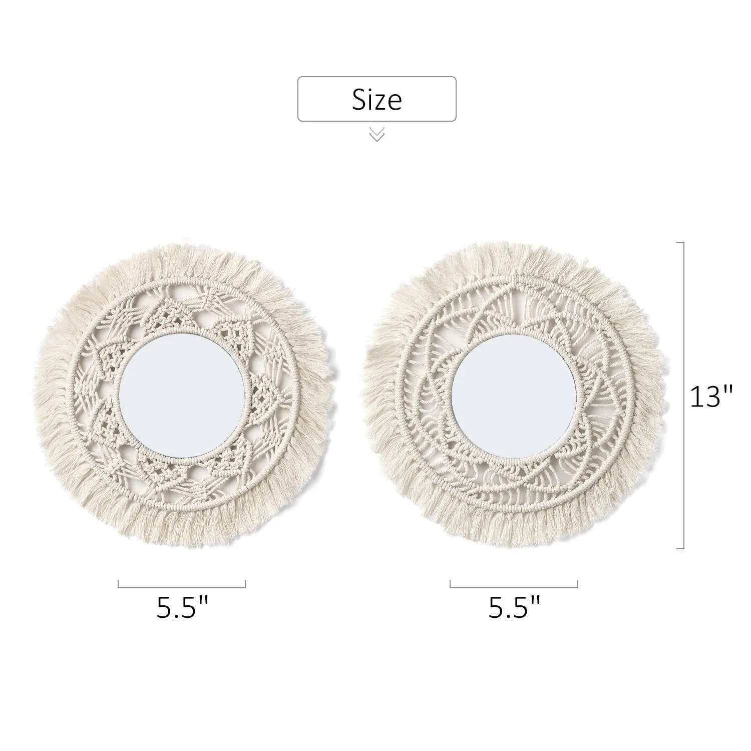 Happycraft Cotton Wall Mirror With Macrame (White)