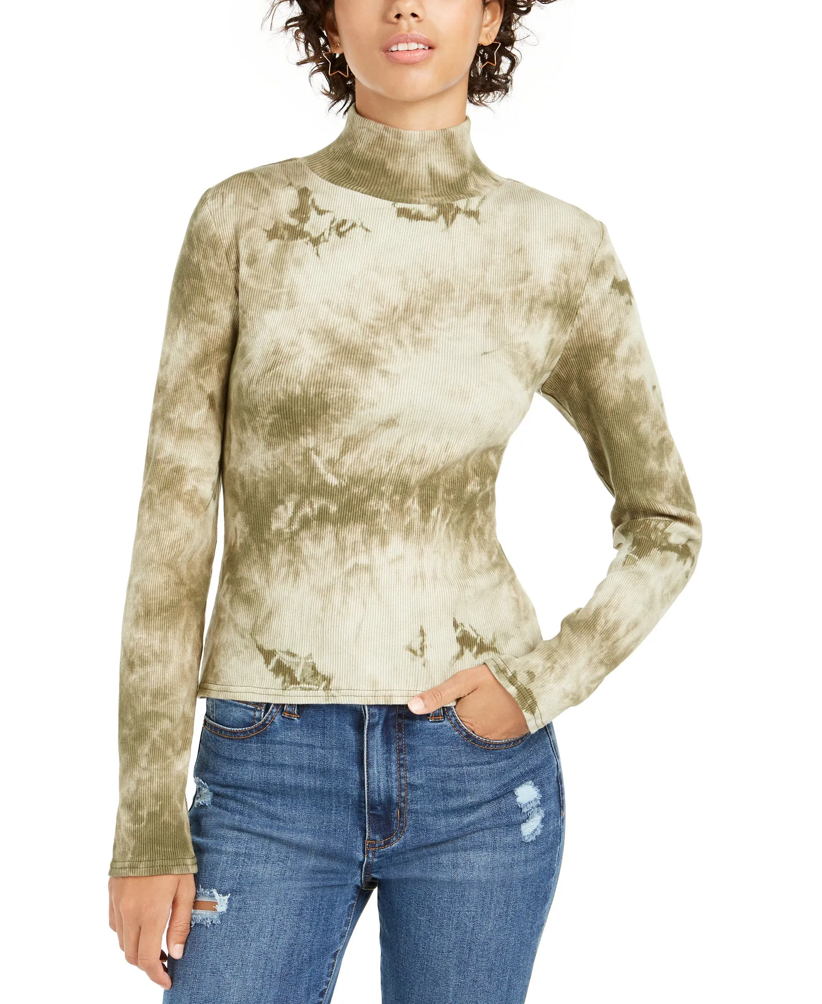 Juniors' Tie-Dye Mock Neck Top
