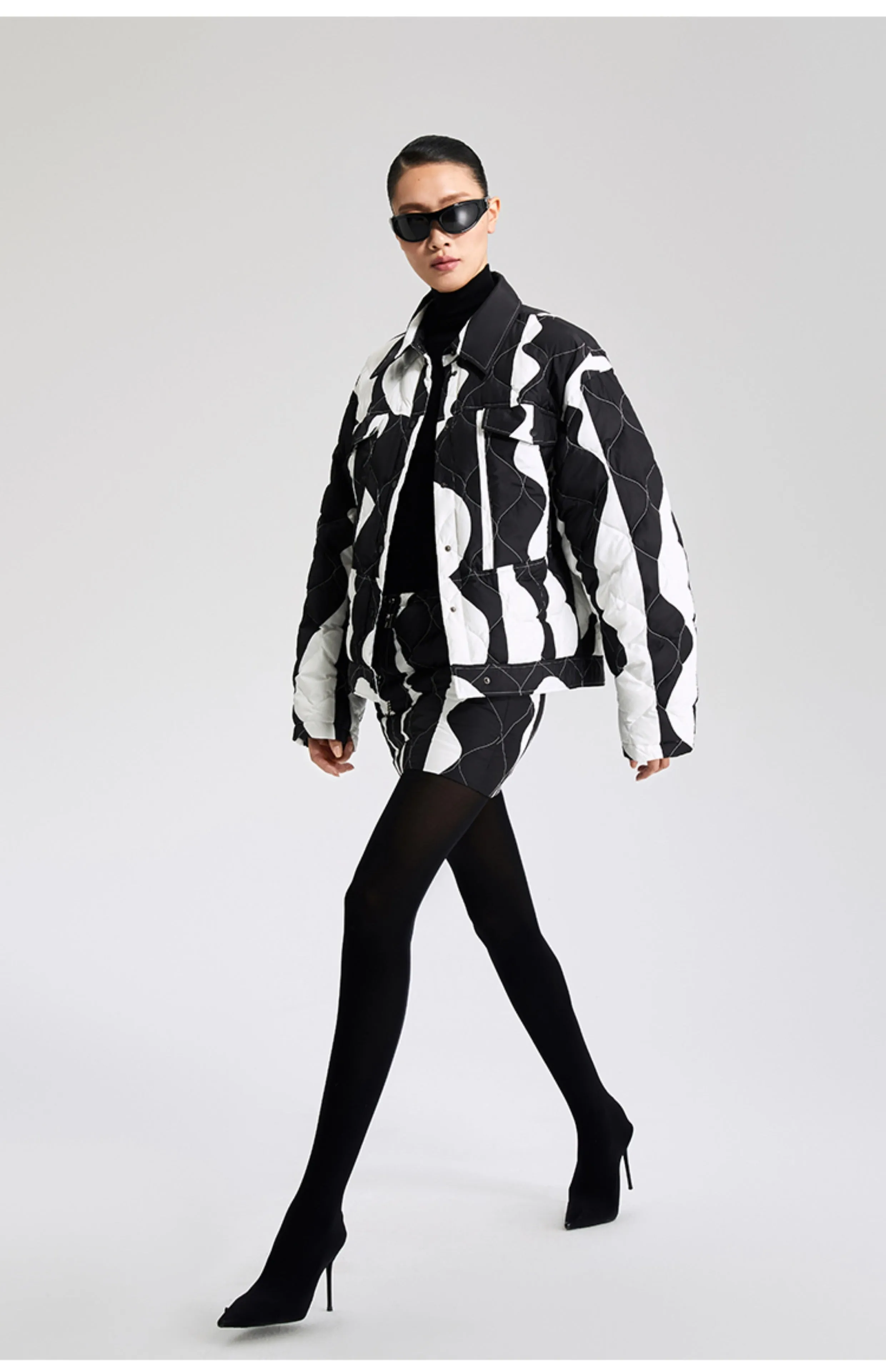 LEDI W original design winter black white contrasting down skirt  - Saskia