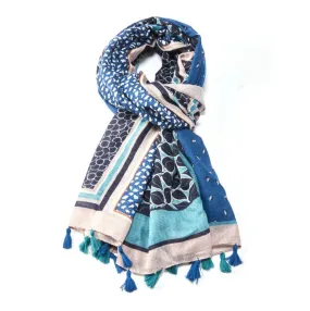 Little Leaf Tassel Scarf Blue