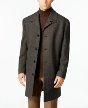 London Fog Mens Classic Fit Overcoat Coat 48R Charcoal Grey Herringbone