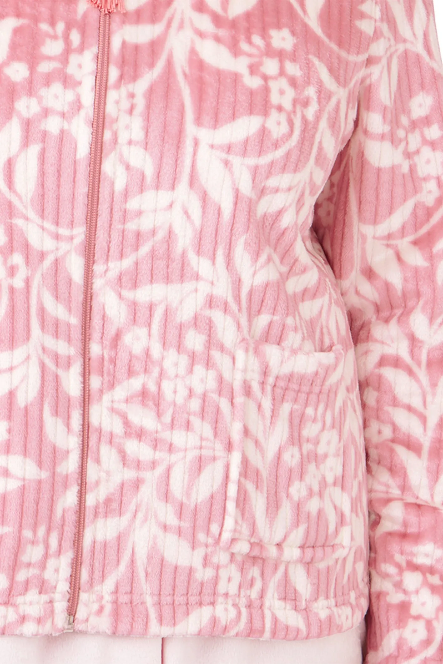 Marlon Bed Jacket Dusky Pink Floral Fleece Zipper MA42443
