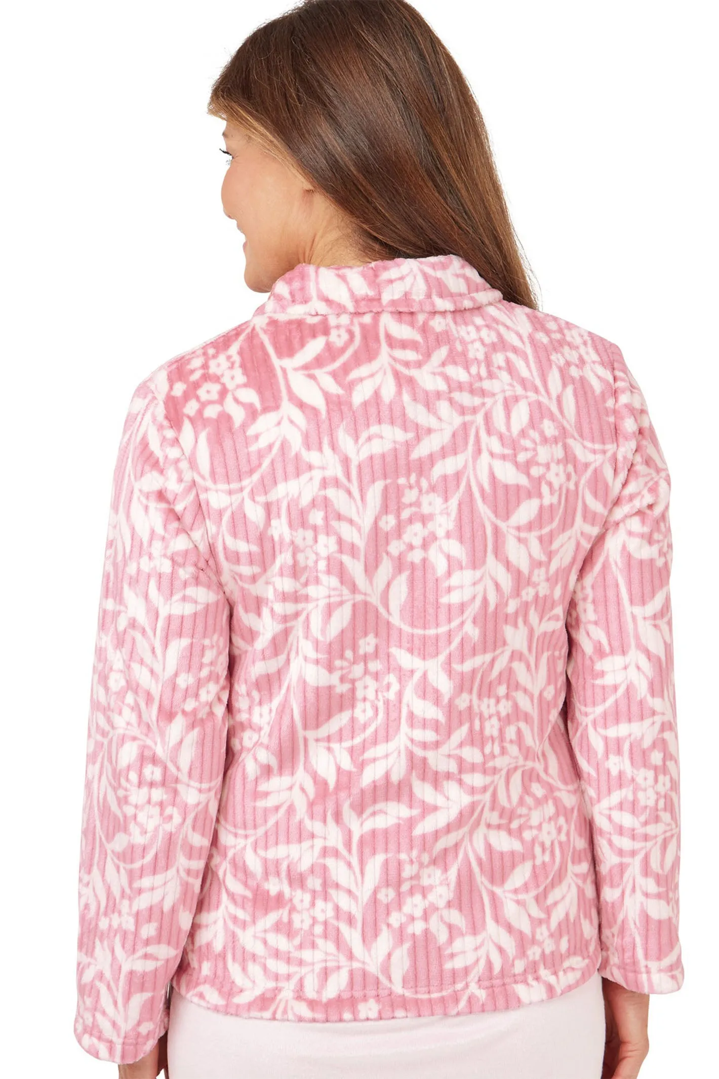 Marlon Bed Jacket Dusky Pink Floral Fleece Zipper MA42443