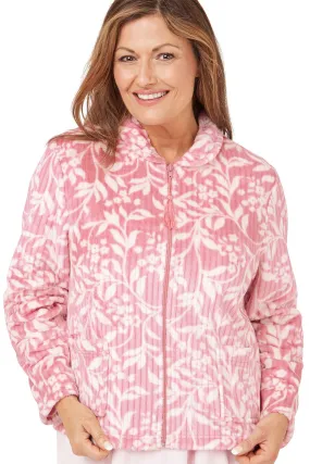 Marlon Bed Jacket Dusky Pink Floral Fleece Zipper MA42443