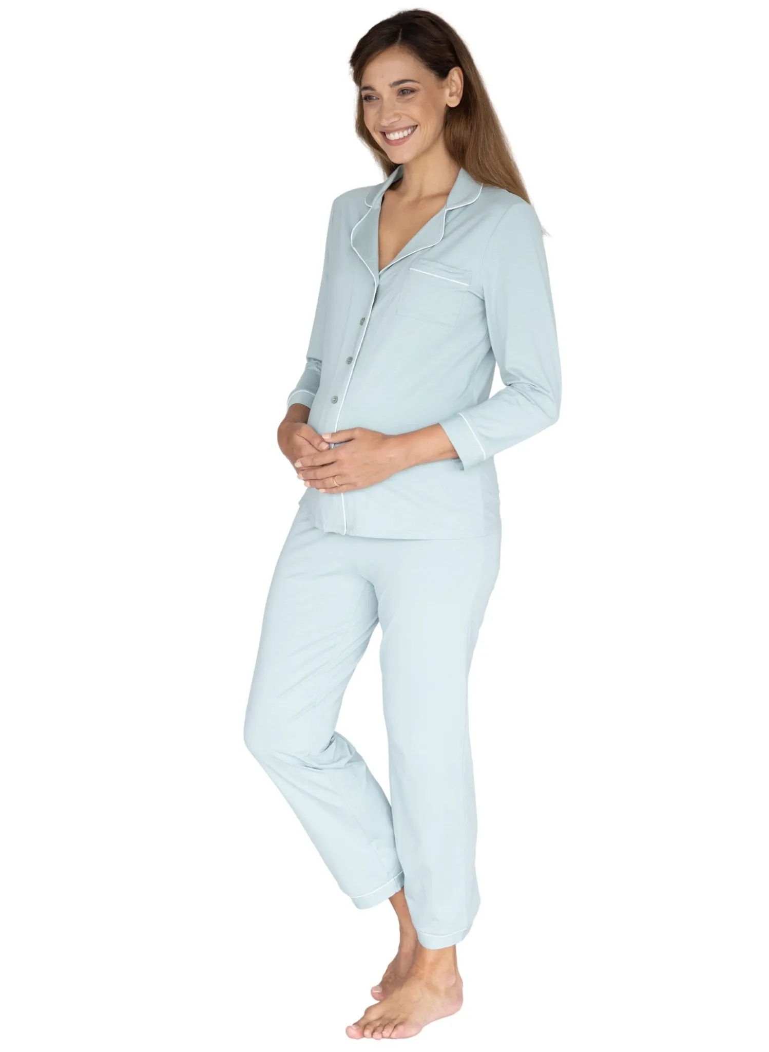 Maternity & Nursing Long Sleeve Pyjama Set  - Sage