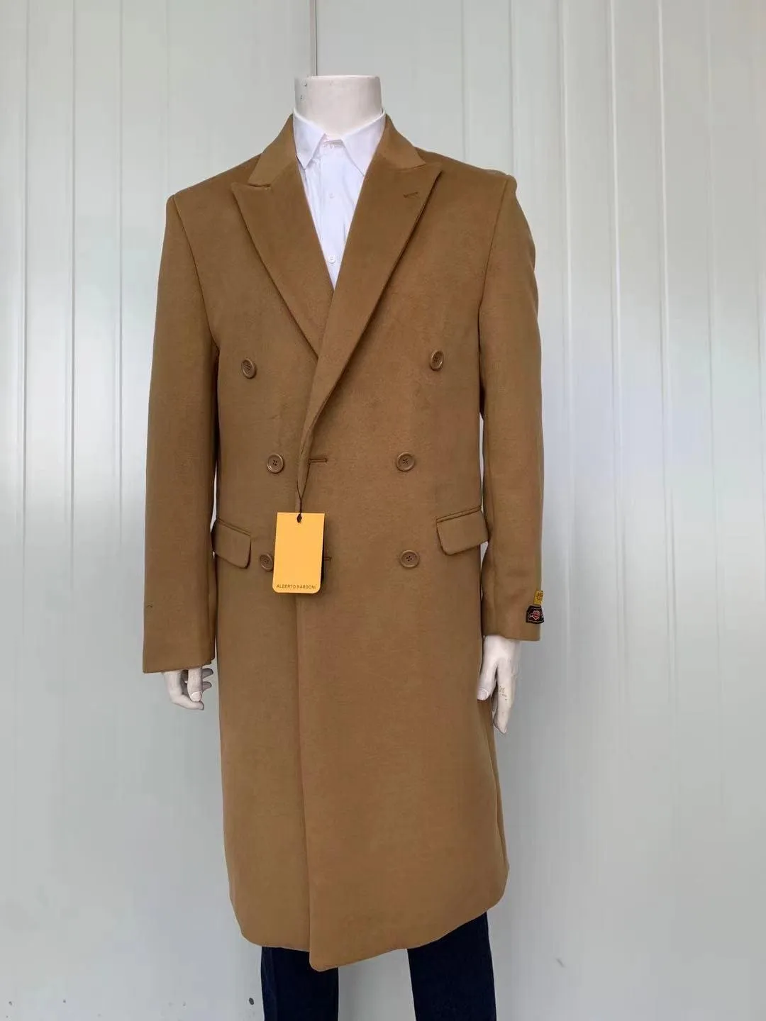 Mens Full Length Wool and Cashmere - Winter Overcoat Topcoats - Brown Coat