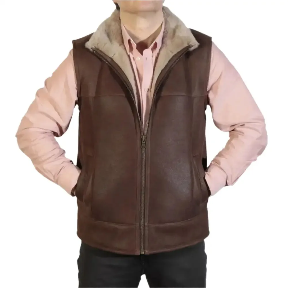 Men's Rich Brown Nappa Lamb Sheepskin Gilet - Soft & Stylish