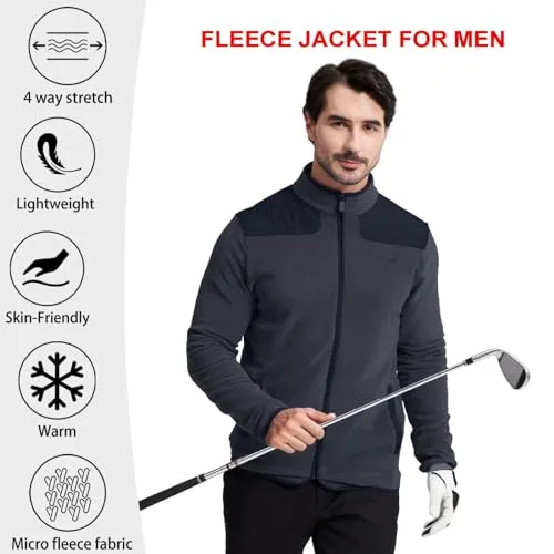 MICHEL ROUEN Mens Fleece Jacket Golf Lightweight Casual Sport Warm Mock Neck Kangaroo Pocket Polar Fleece Jacket Men Dark Grey