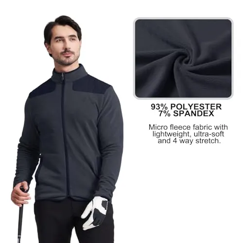 MICHEL ROUEN Mens Fleece Jacket Golf Lightweight Casual Sport Warm Mock Neck Kangaroo Pocket Polar Fleece Jacket Men Dark Grey