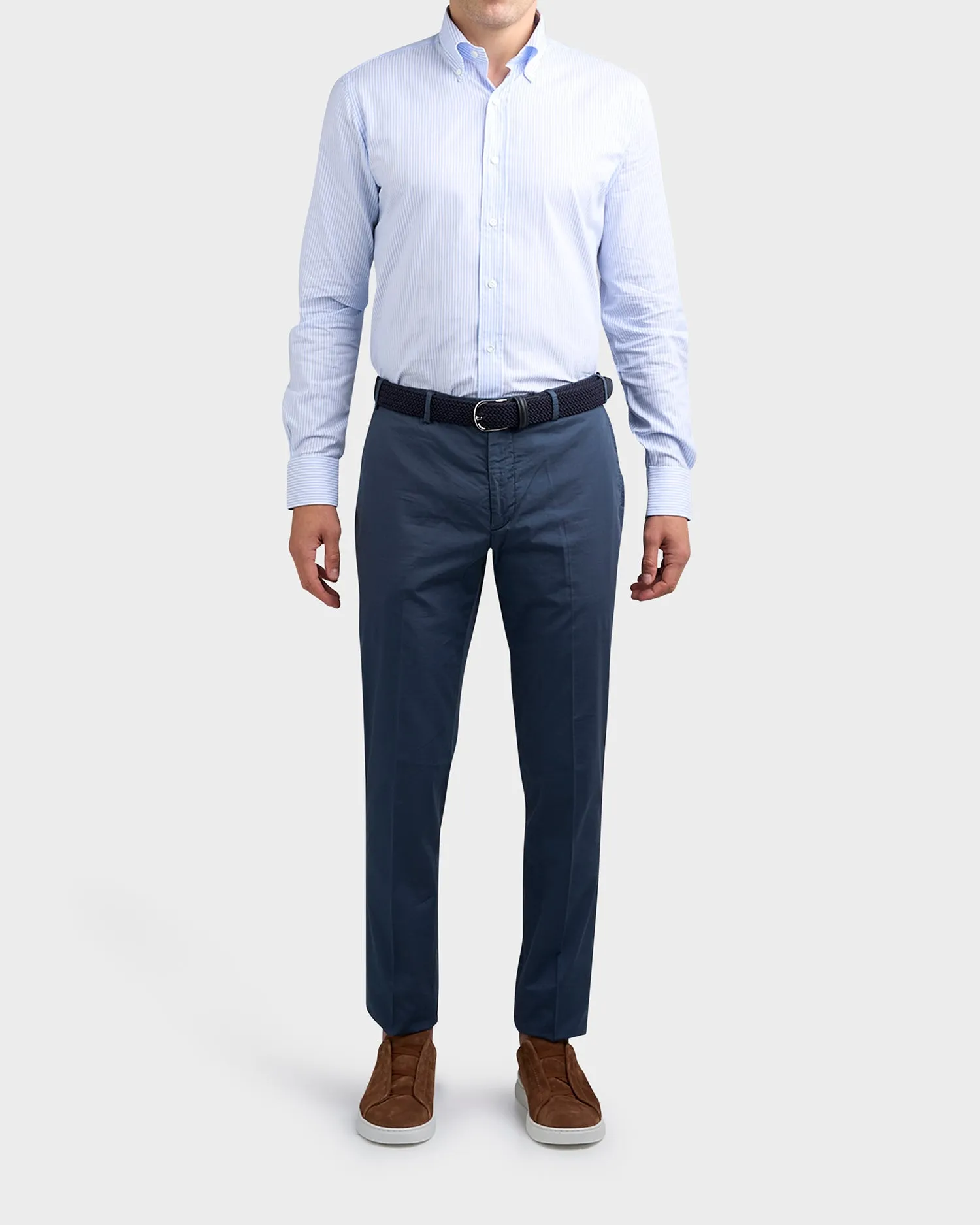 Mid Blue Cotton Stretch Tailored Chinos
