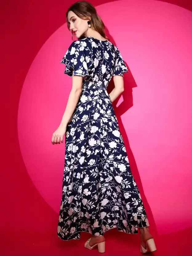 Midnight Blossom Fit and Flare Maxi Dress