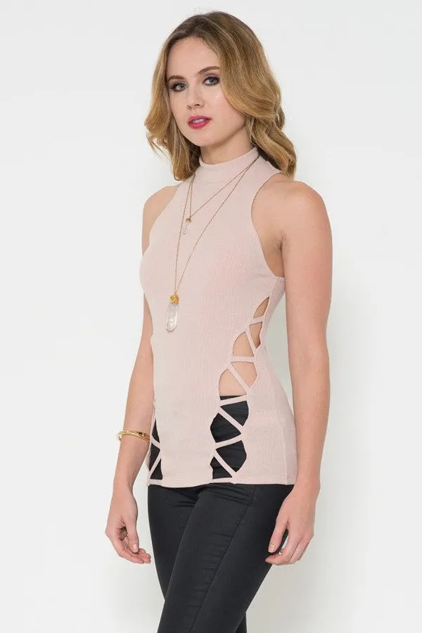 Mock Neck Cutout Side Top