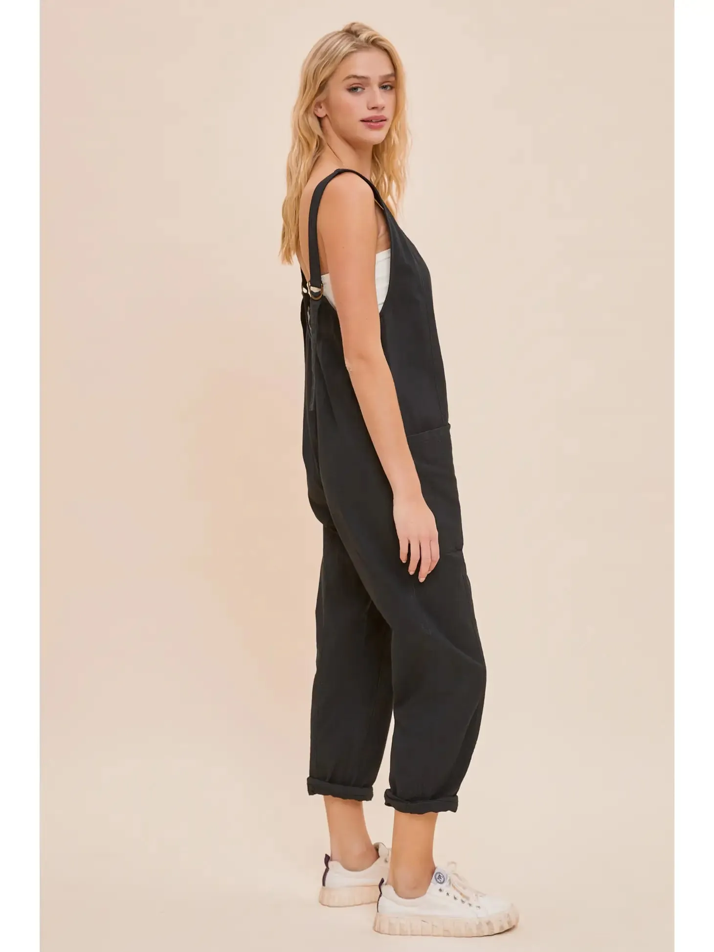 MS Black V-Neck Jumpsuit With Pockets