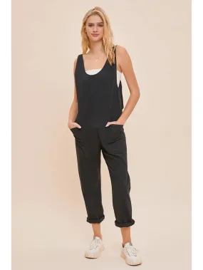 MS Black V-Neck Jumpsuit With Pockets