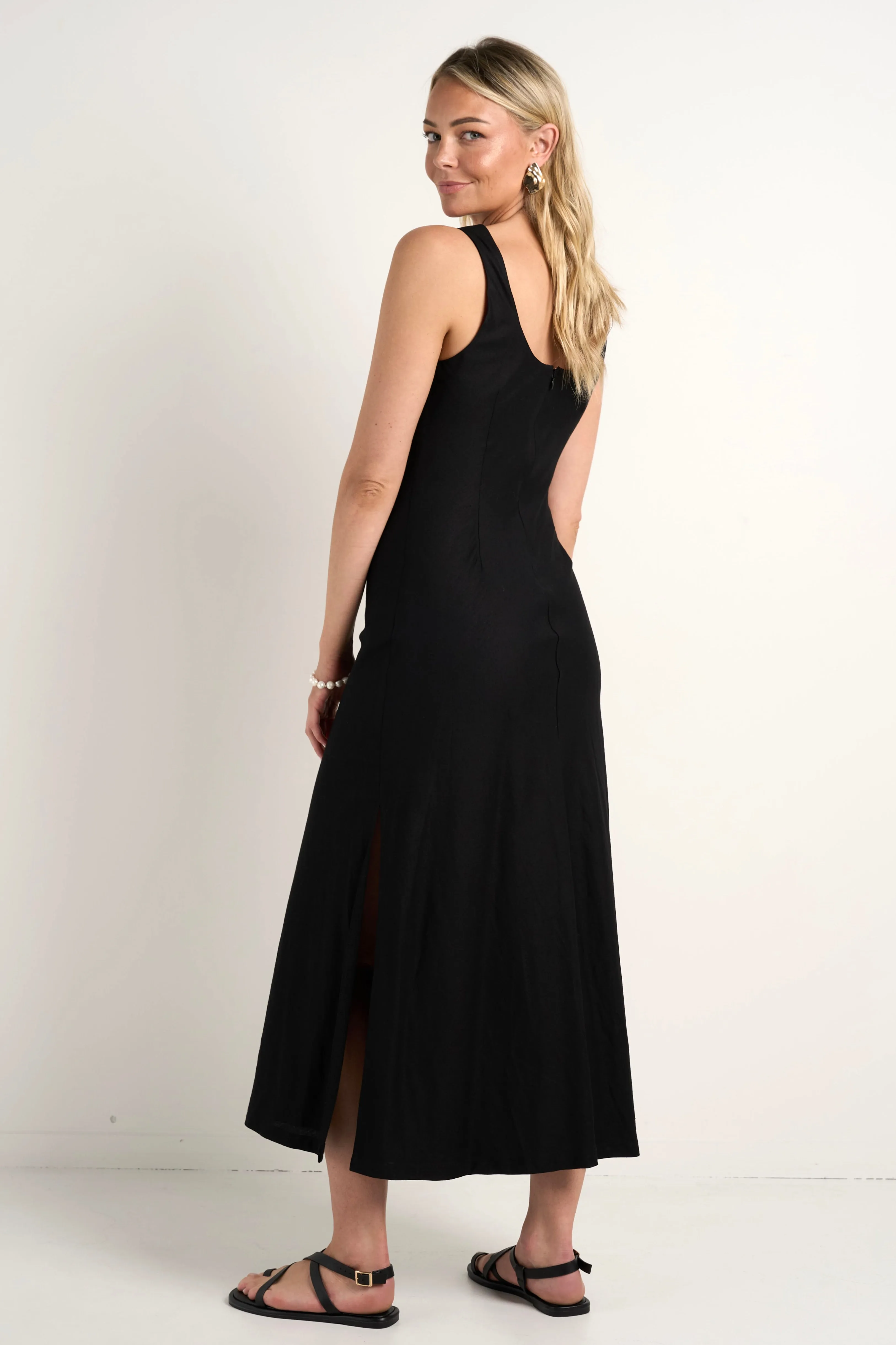 Nerve Black Sleeveless Scoop Neck Bias Maxi Dress