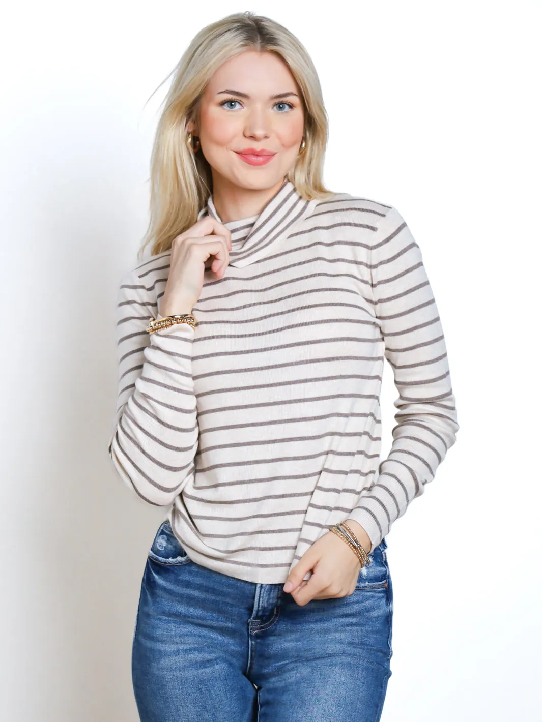Over My Head Striped Turtleneck Sweater- Final Sale