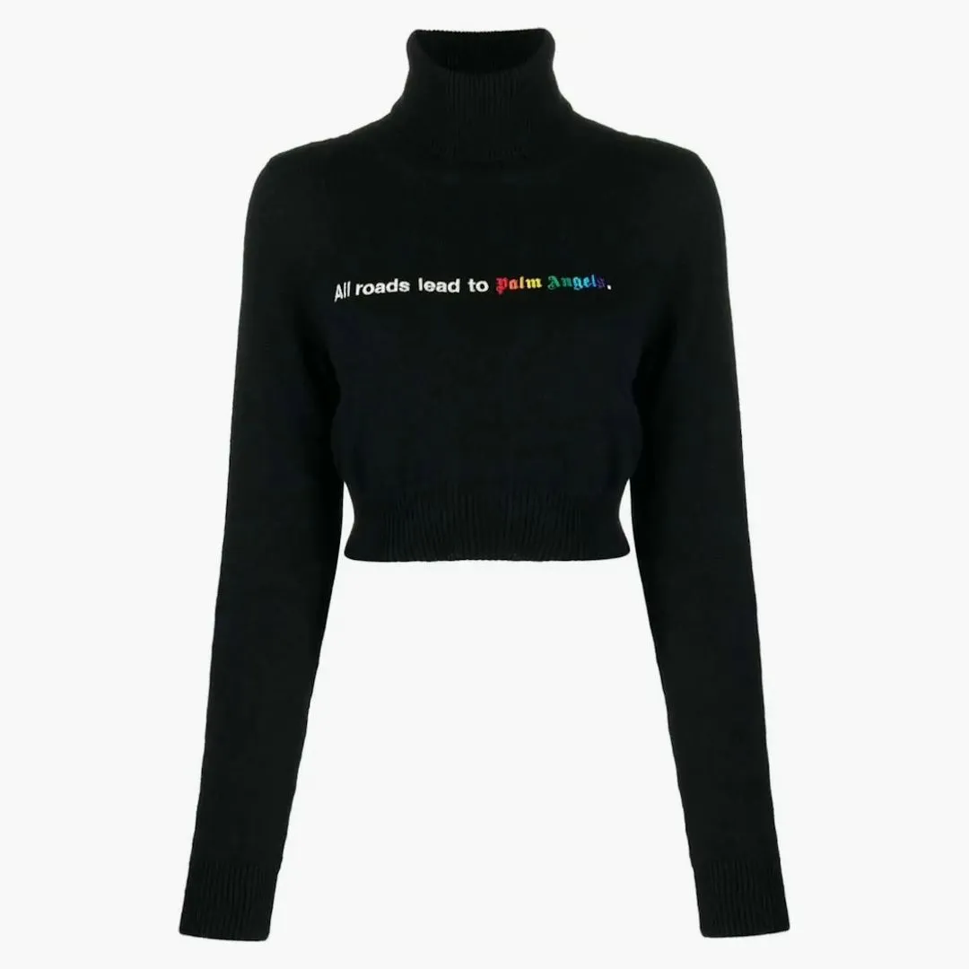 Palm Angels All Roads Cropped Turtleneck Black/white