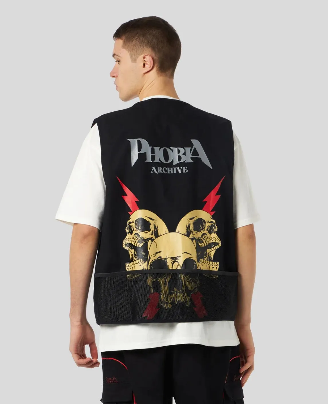 Phobia Worker Gilet Screaming Skull Print and Metal Label