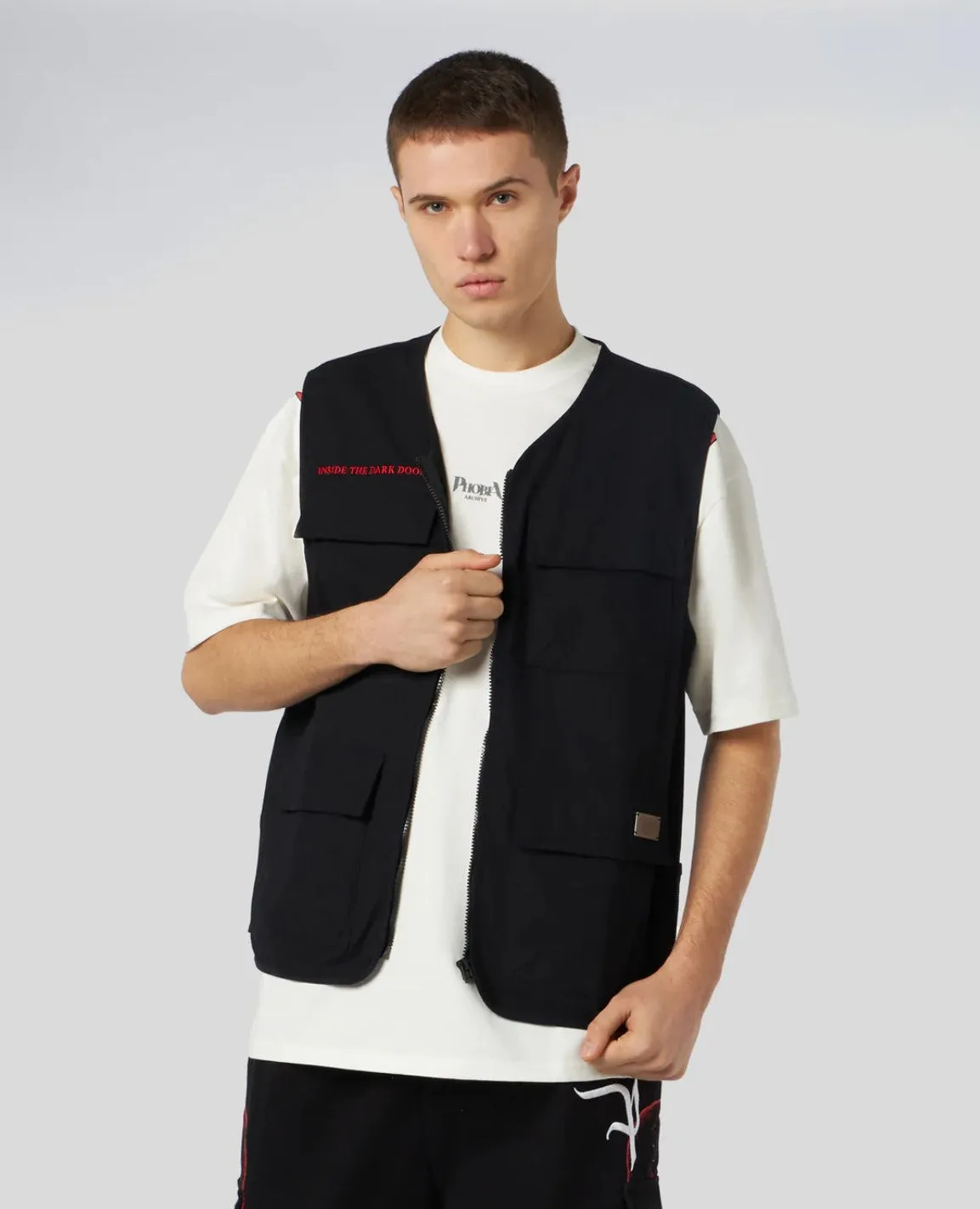 Phobia Worker Gilet Screaming Skull Print and Metal Label