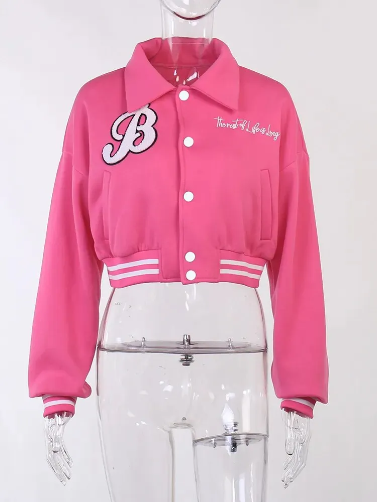 Pink Varsity Baseball Cropped Jacket