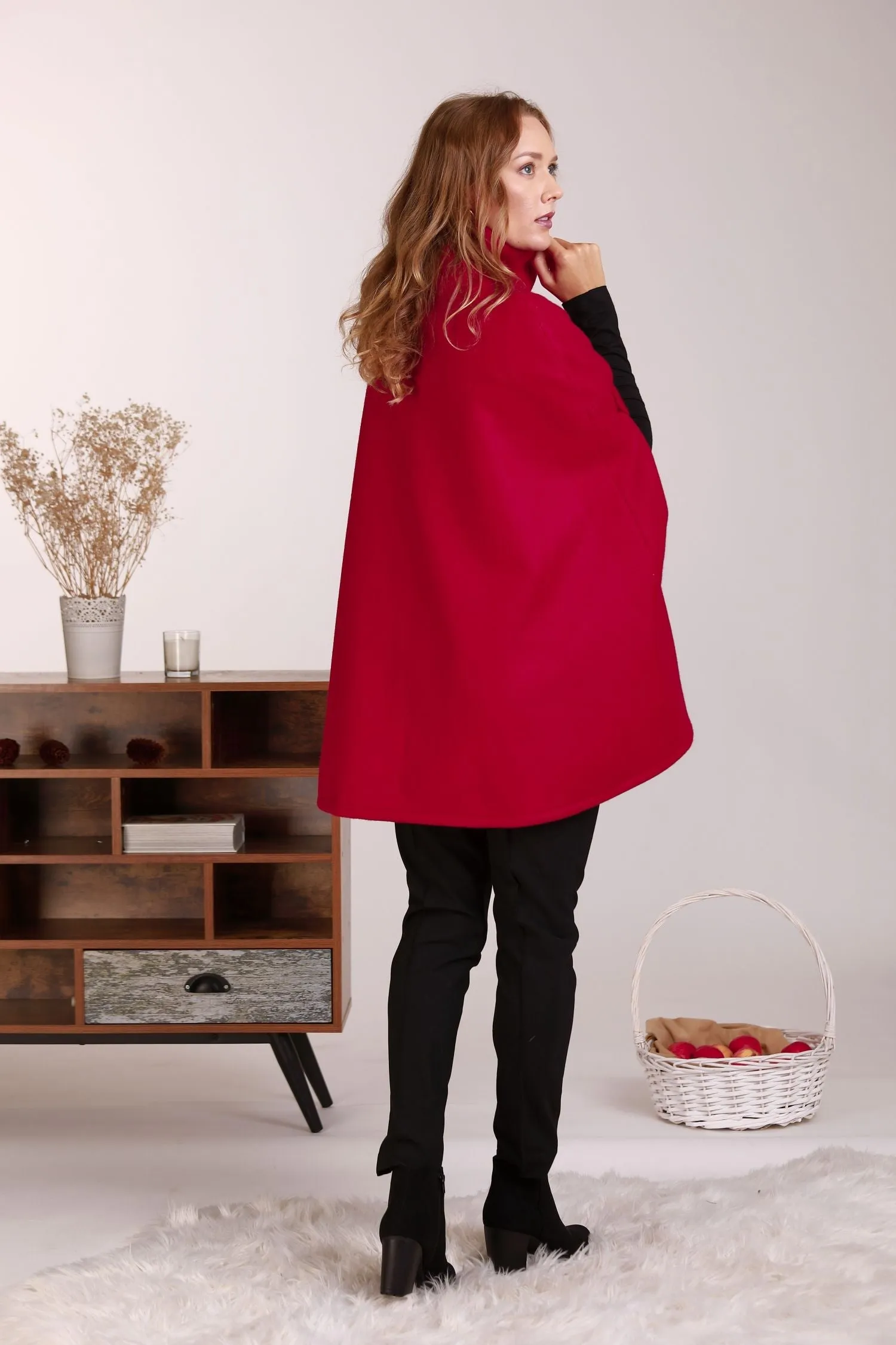 Raspberry Elegant Cape Coat