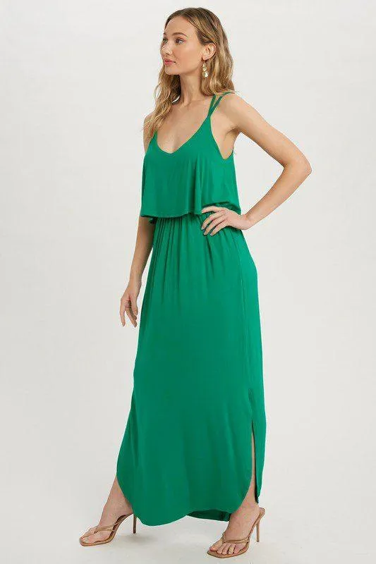 Rayon Jersey Maxi Dress Featuring A Flounce Ruffle