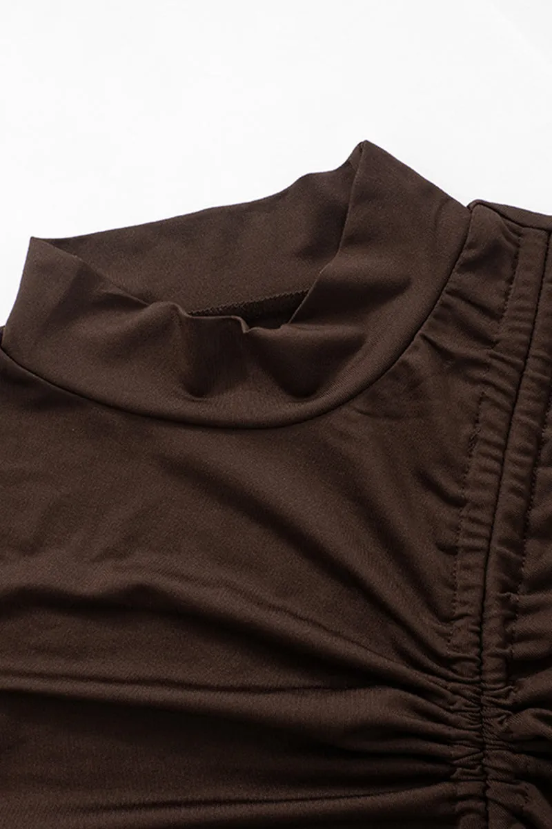 Ruched Drawstring Front Irregular Hem Long Sleeve Top