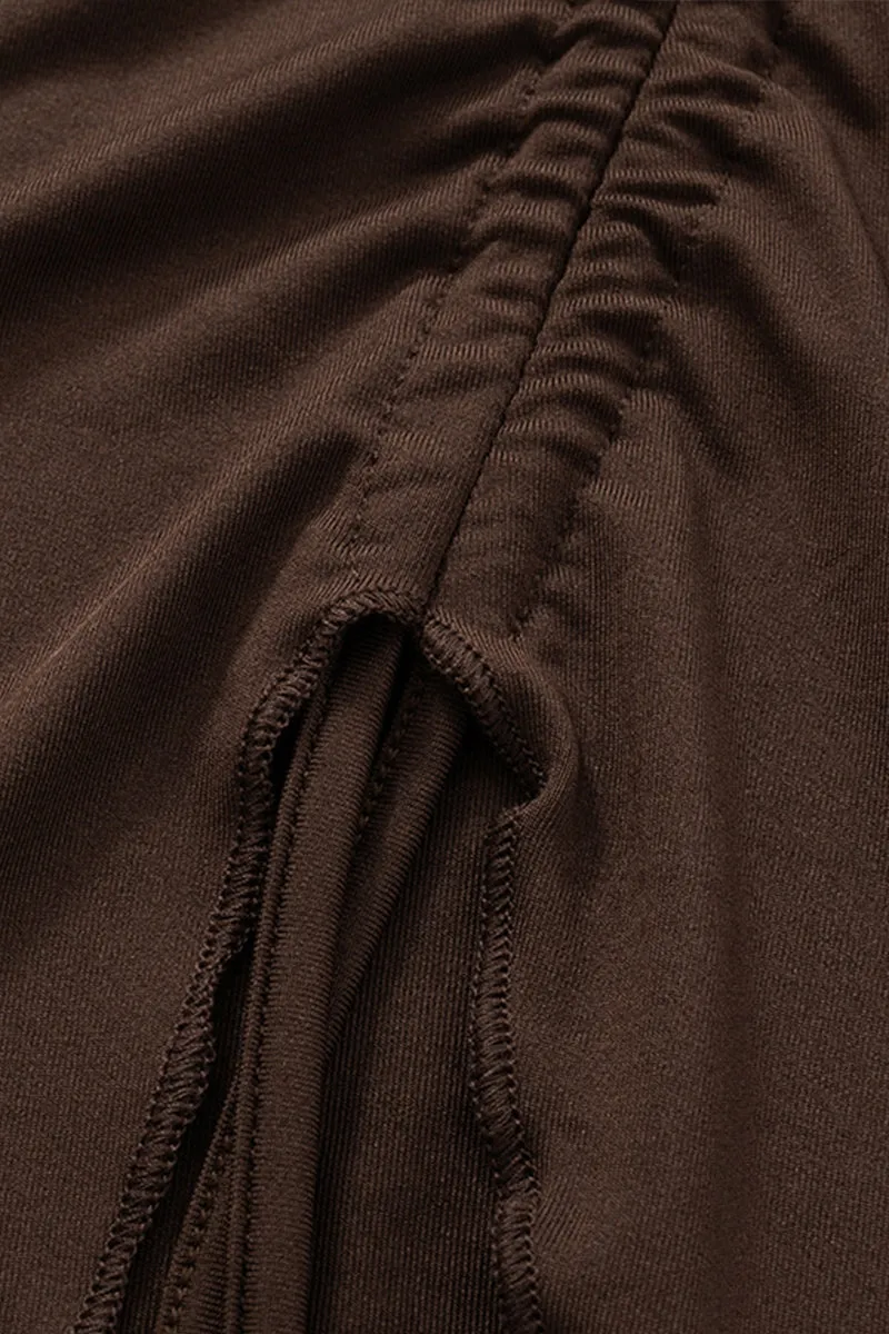 Ruched Drawstring Front Irregular Hem Long Sleeve Top