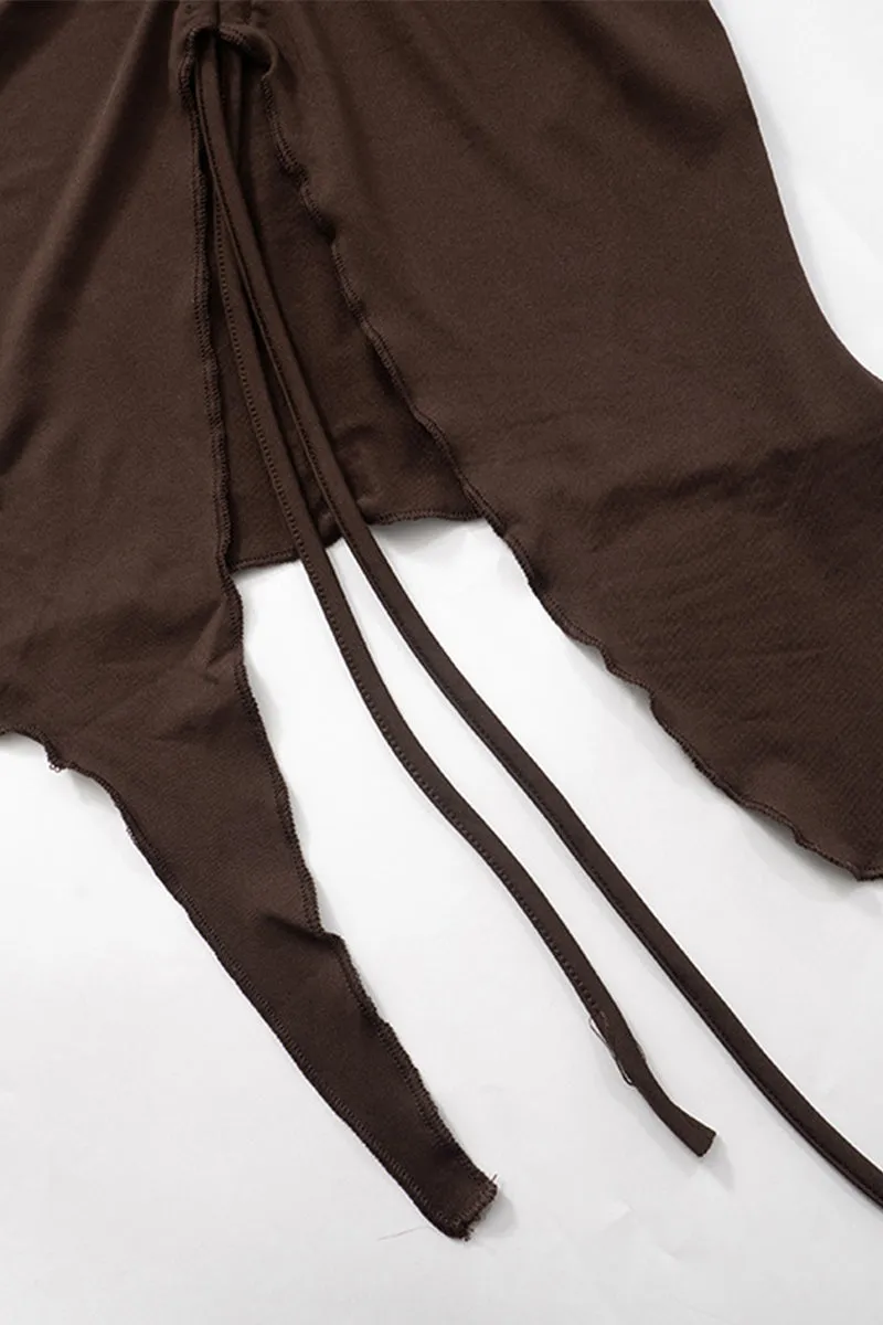 Ruched Drawstring Front Irregular Hem Long Sleeve Top