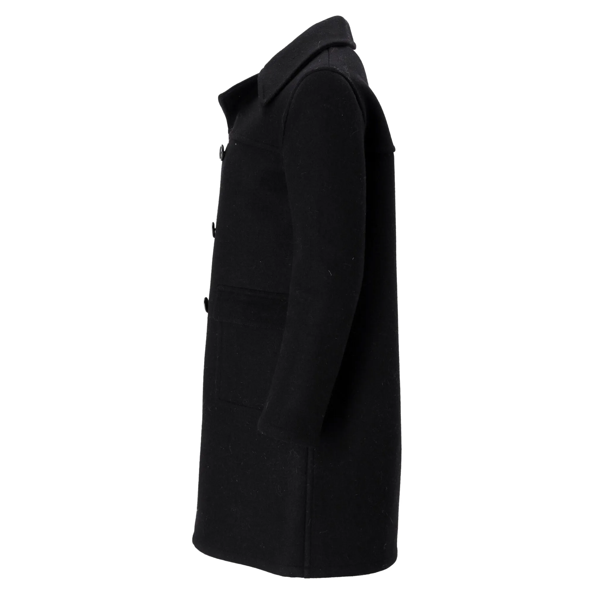 Saint Laurent Double-Breasted Coat in Black Wool