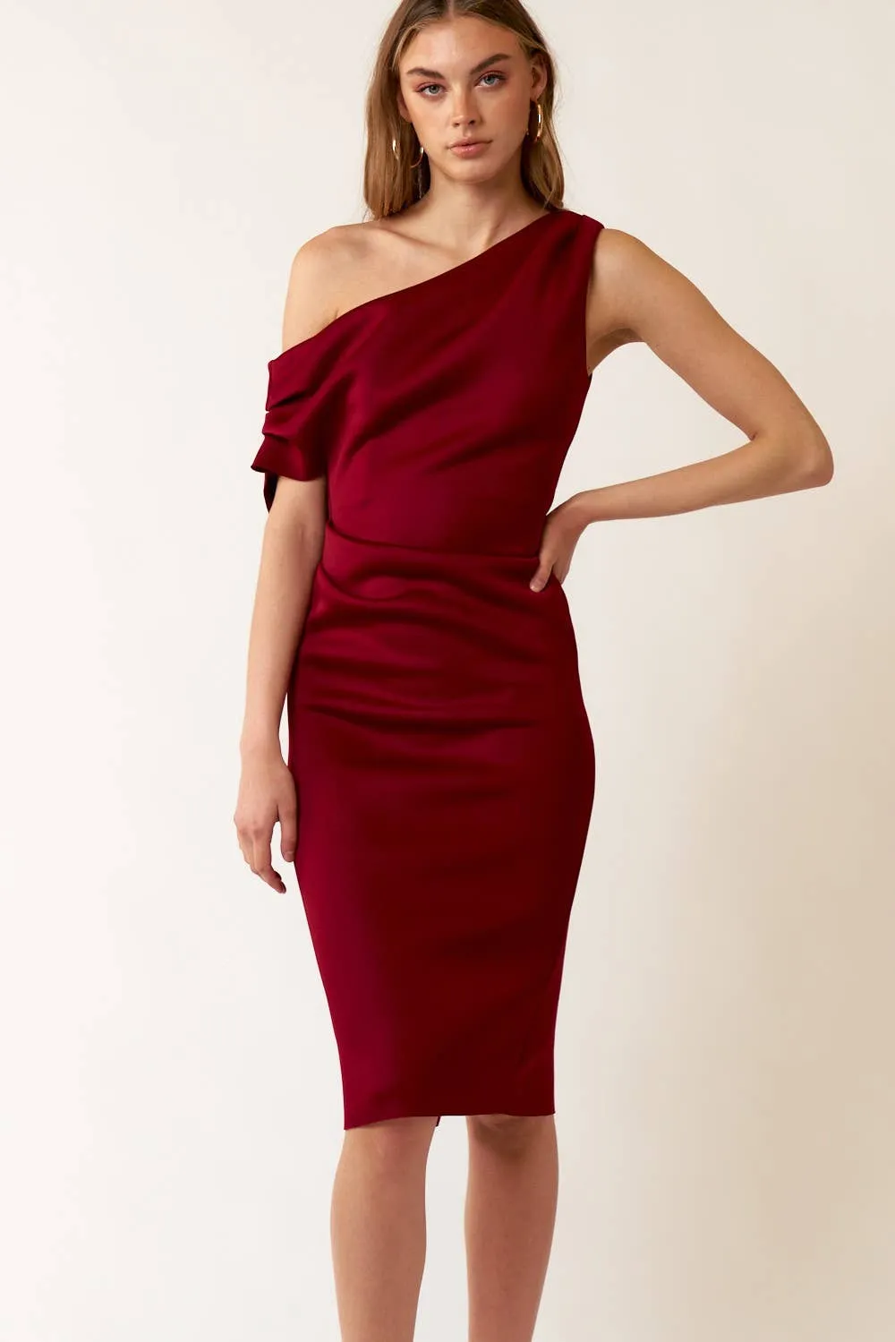 Scuba Midi Dress in Burgundy